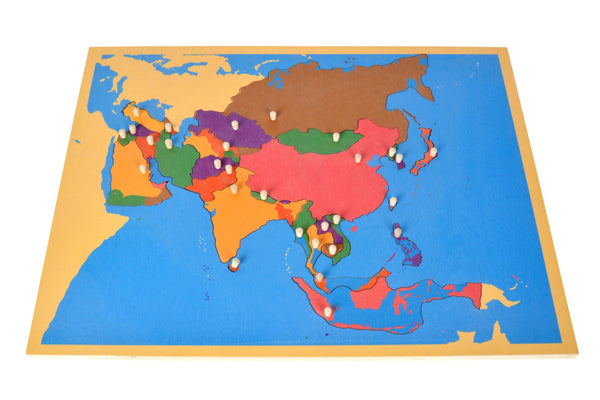 Asya Kıtası Puzzle Ve Çalışma Kartları - Doğal Ahşap Montessori Eğitim Aracı