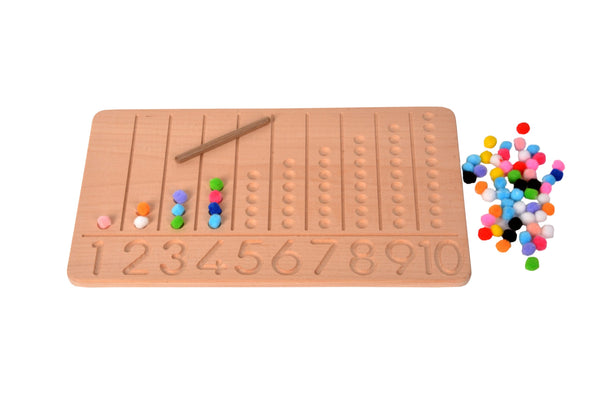 Ponponlu Kanallı Sayılar - Doğal Ahşap Montessori Eğitim Aracı