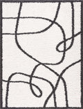 Hbamme White Abstract Machine Woven Area Rug with Durable Polyurethane Backing
