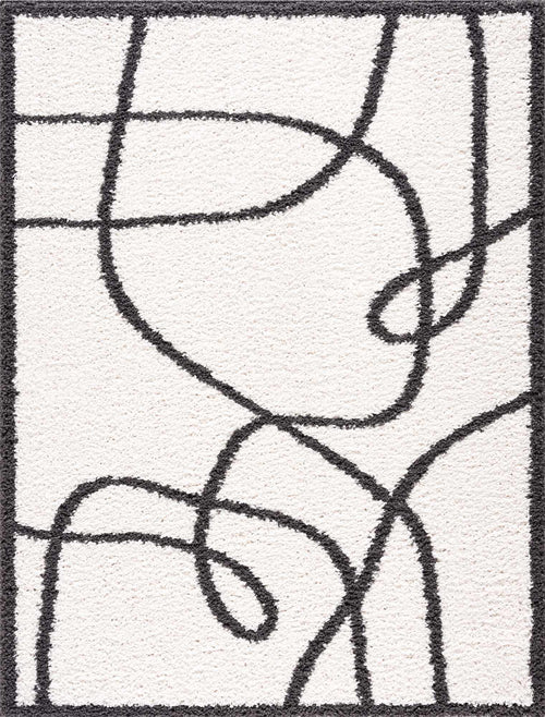 Hbamme White Abstract Machine Woven Area Rug with Durable Polyurethane Backing
