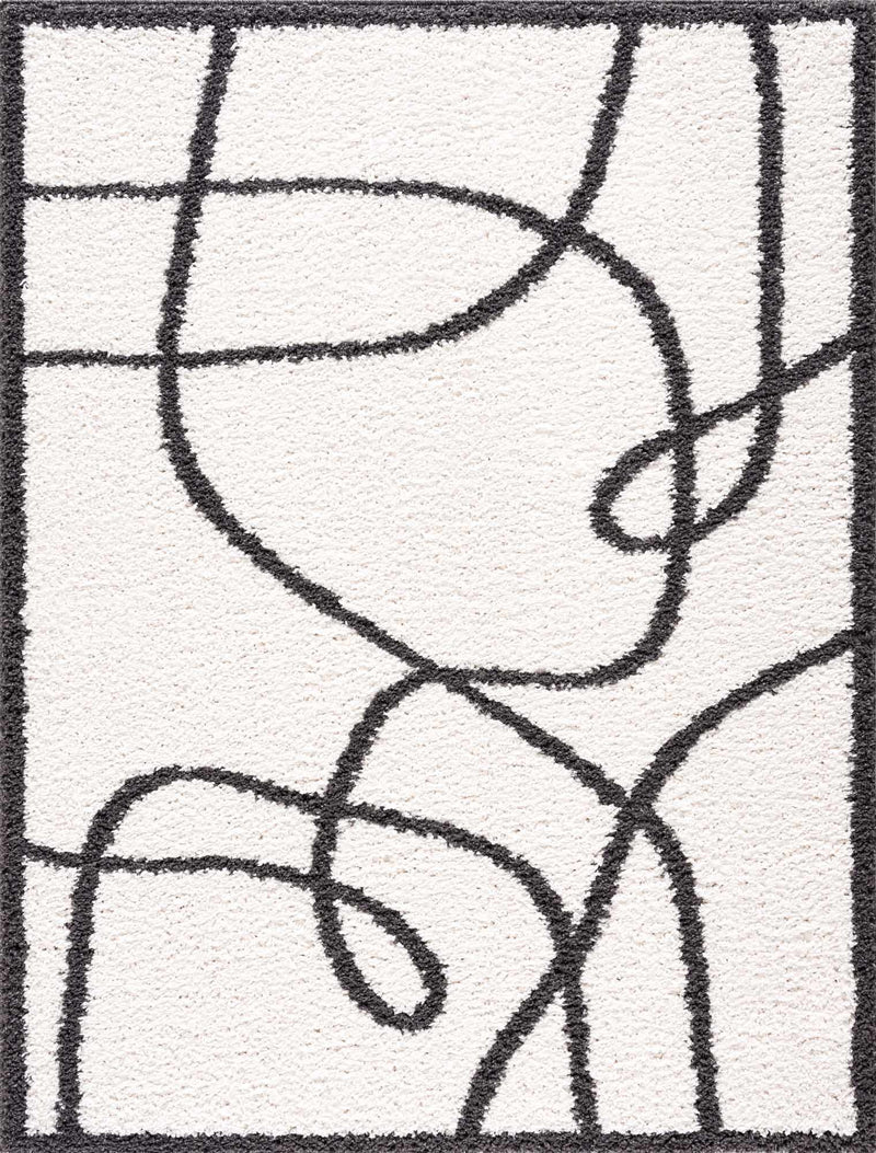 Hbamme White Abstract Machine Woven Area Rug with Durable Polyurethane Backing