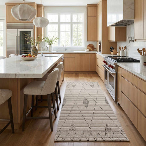 Nacaa Beige Geometric Machine Woven Area Rug with Durable Polyurethane Backing