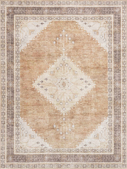 Gufia Brown Medallion Washable Machine Woven Area Rug with Durable Polyurethane