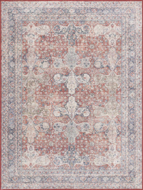 Pedoi Red Oriental Washable Machine Woven Area Rug with Durable Polyurethane Bac