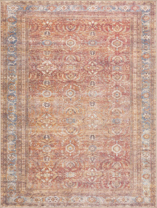 Necae Red Oriental Washable Machine Woven Area Rug with Durable Polyurethane Bac