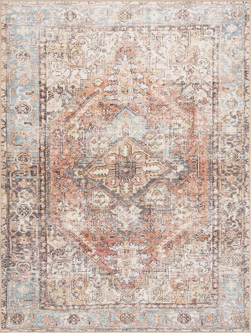 Jagoe Brown Medallion Washable Machine Woven Area Rug with Durable Polyurethane