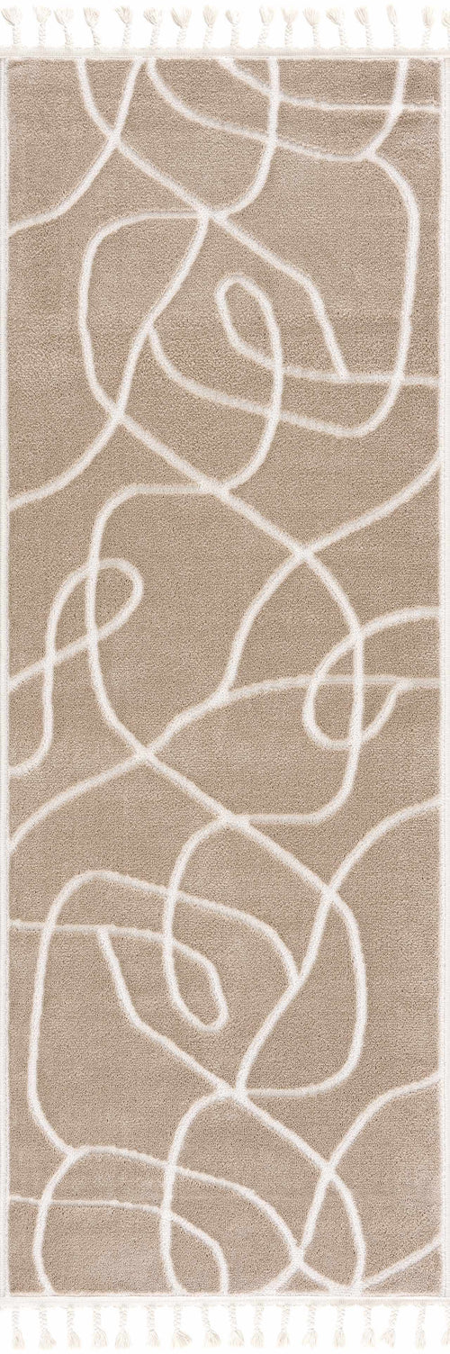 Wamia Beige Trellis Machine Woven Polypropylene Area Rug