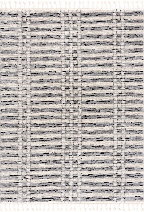 Lusoi Black Broken Striped Machine Woven Polypropylene Area Rug