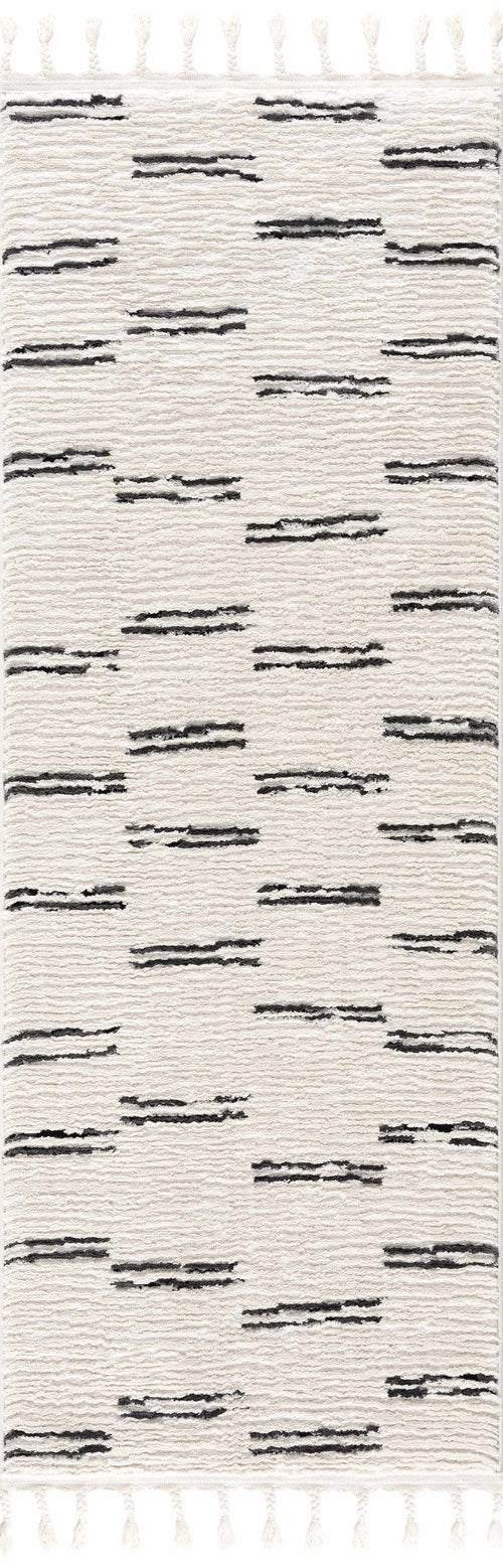 Yuci Black Broken Striped Machine Woven Polypropylene Area Rug