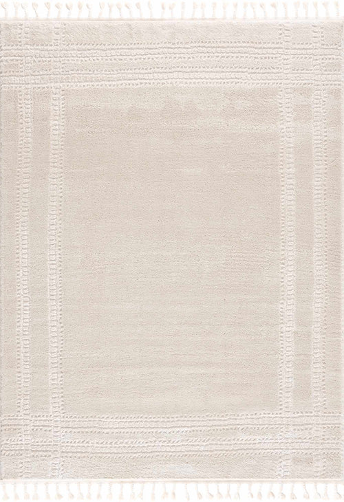 Fizeo White Bordered Machine Woven Polypropylene Area Rug