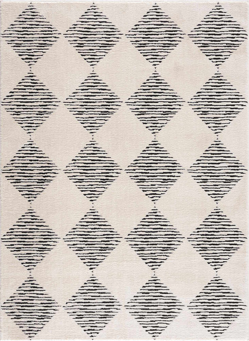 Hfeue Ivory Diamond Machine Woven Polyester Area Rug