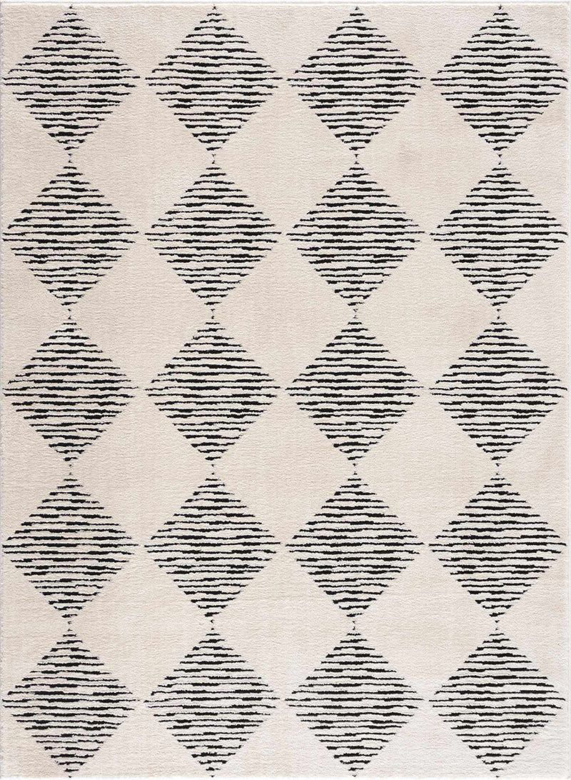Hfeue Ivory Diamond Machine Woven Polyester Area Rug