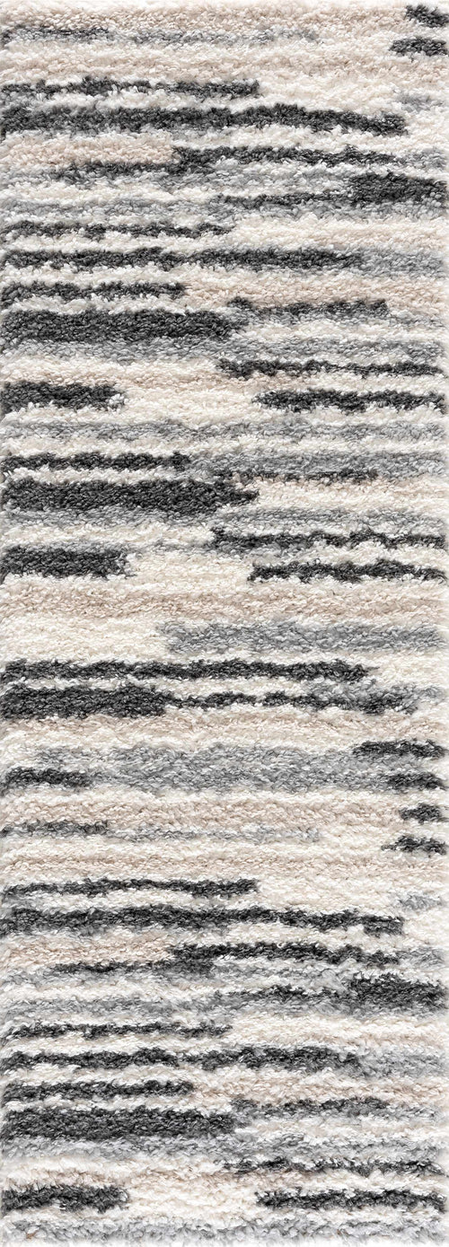 Cifoe Beige Broken Striped Machine Woven Polypropylene Area Rug