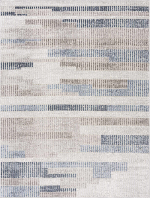 Baso Gray Stripe Machine Woven Polypropylene Area Rug