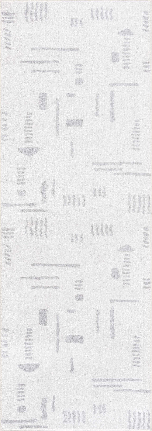 Xemia Gray Abstract Washable Machine Woven Polyester Area Rug