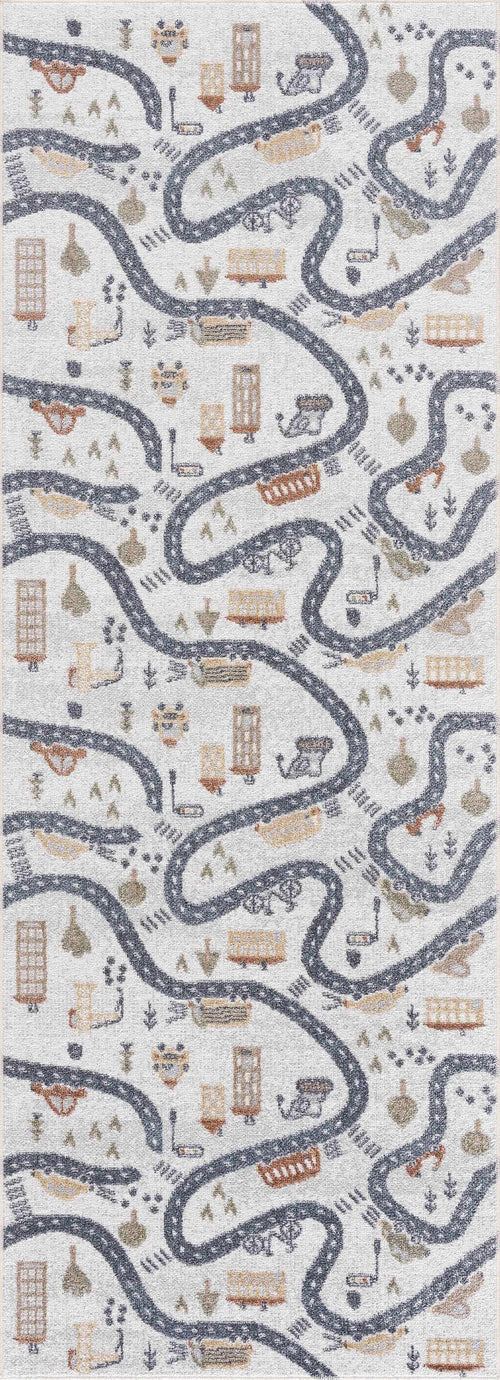 Pova Gray Road Washable Machine Woven Polyester Area Rug