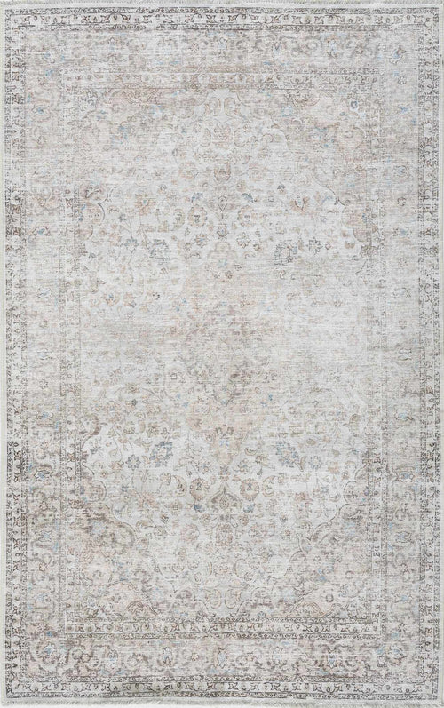Lusoo Beige Vintage Medallion Washable Polyester Area Rug