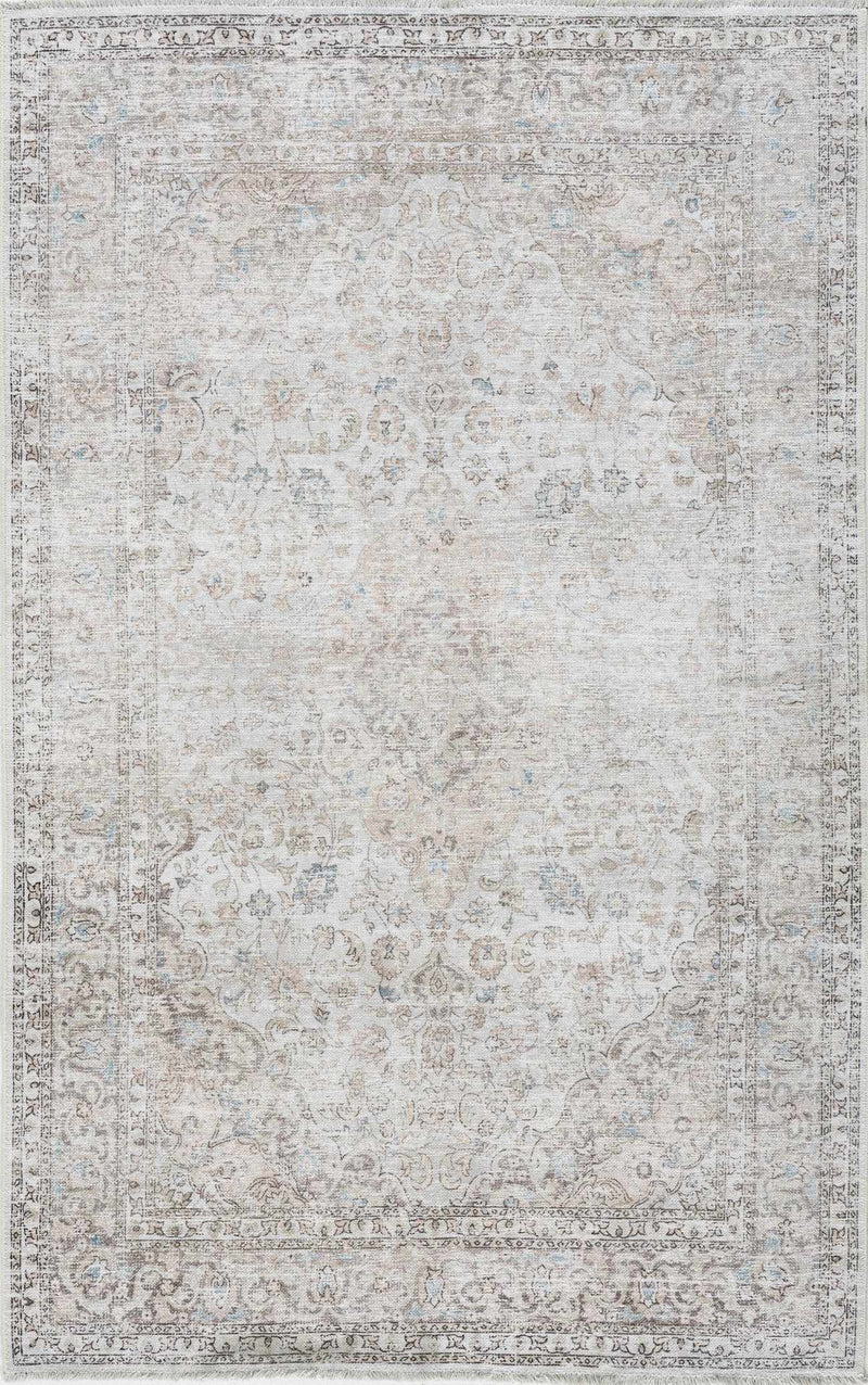 Lusoo Beige Vintage Medallion Washable Polyester Area Rug