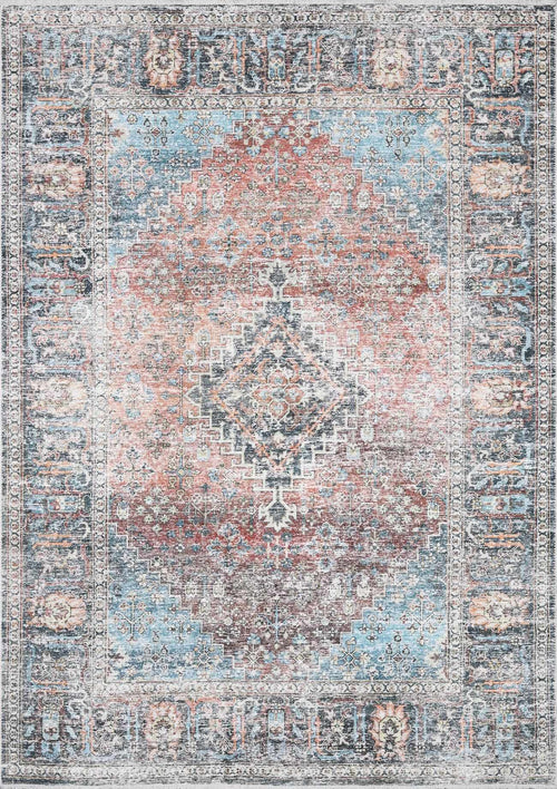 Jotoa Red Medallion Washable Polyester Area Rug