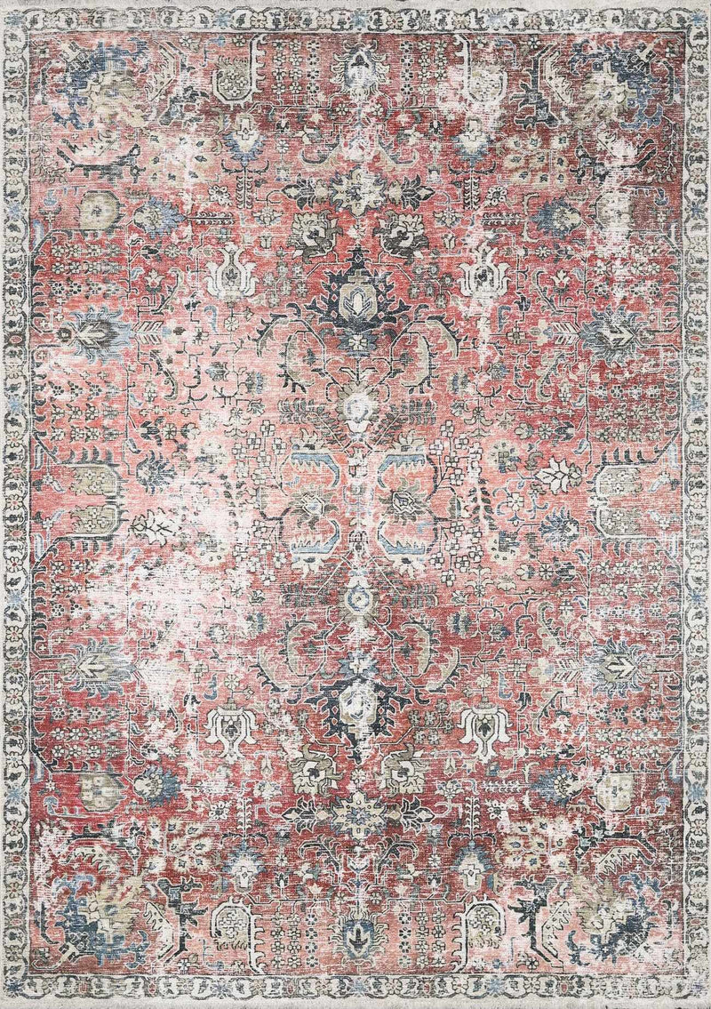Vufu Red Bordered Washable Polyester Area Rug