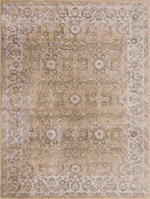 Bocuo Yellow Oriental Machine Woven Polypropylene Area Rug