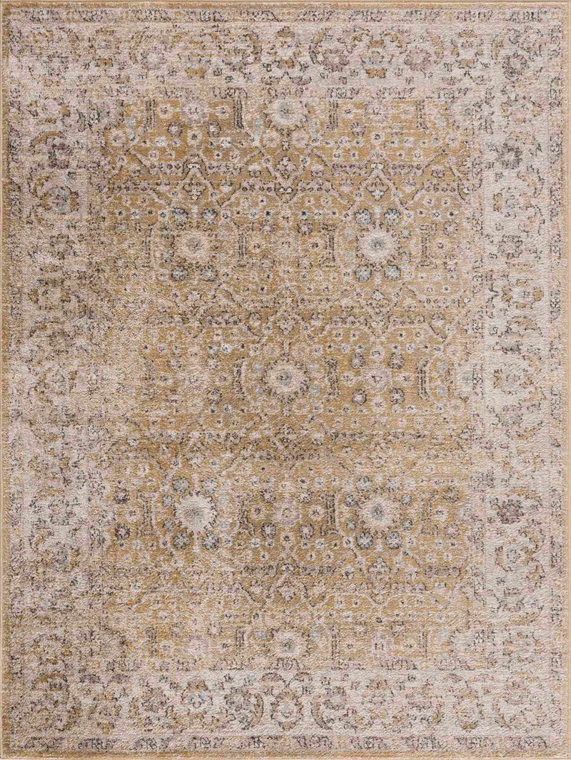 Bocuo Yellow Oriental Machine Woven Polypropylene Area Rug