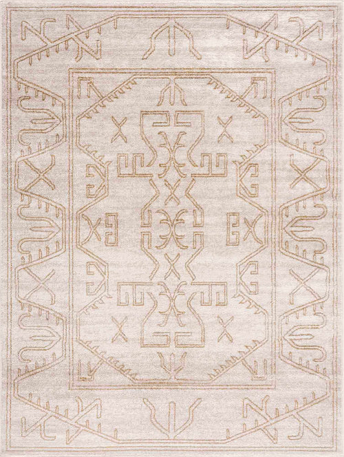 Bihio Yellow Aztec Machine Woven Polypropylene Area Rug