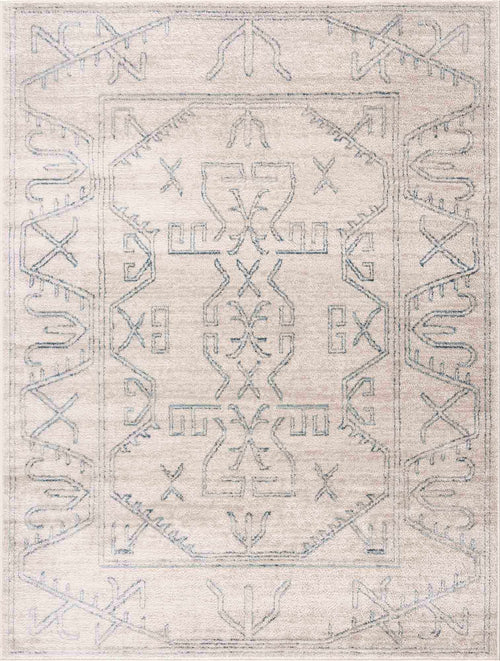 Wukae Blue Aztec Machine Woven Polypropylene Area Rug