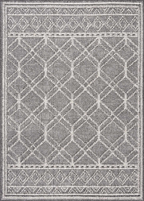 Zowi Black Geometric Outdoor Machine Woven Polypropylene Area Rug