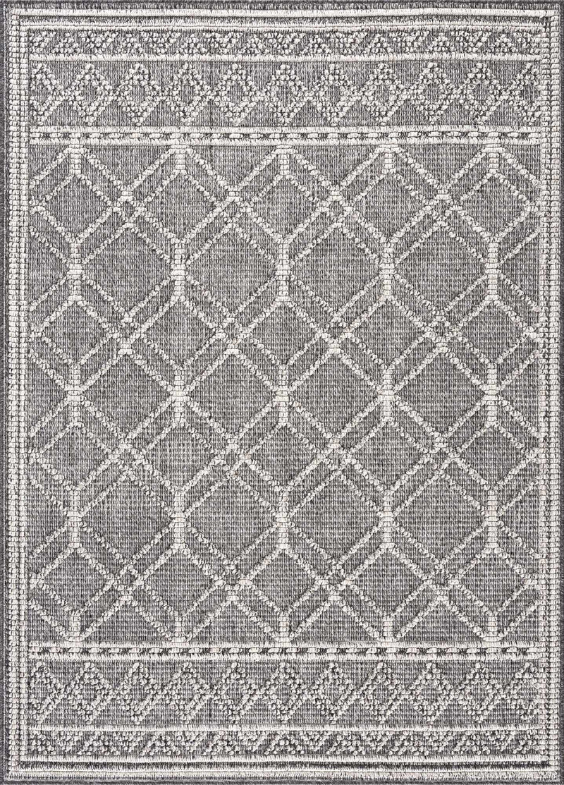 Zowi Black Geometric Outdoor Machine Woven Polypropylene Area Rug