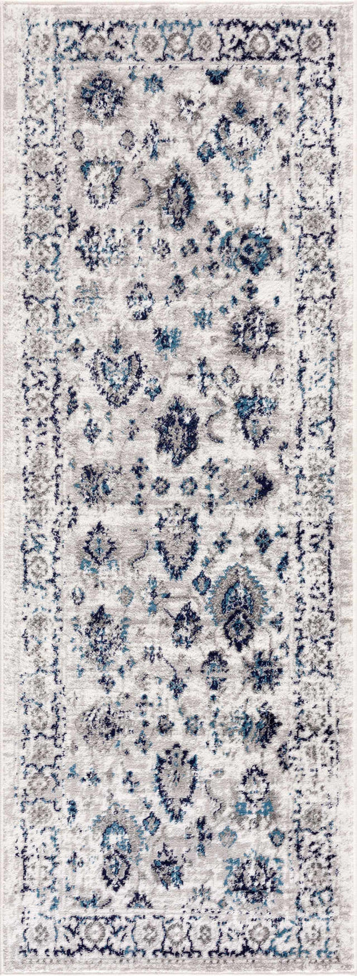 Wusie Gray Oriental Machine Woven Polypropylene Area Rug