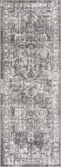 Suleo Gray Vintage Medallion Machine Woven Polypropylene Area Rug
