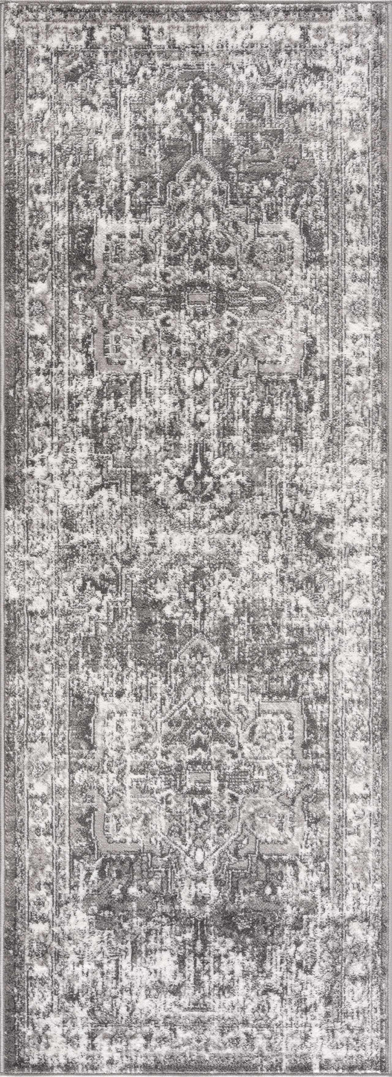 Suleo Gray Vintage Medallion Machine Woven Polypropylene Area Rug