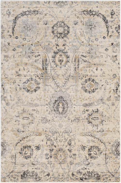 Budala Beige Damask Machine Woven Polypropylene Area Rug