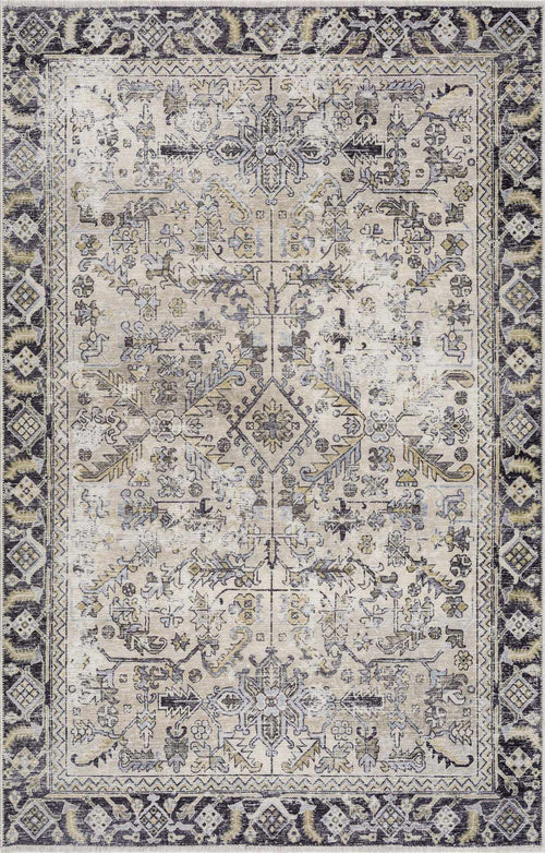 Xsabge Beige Oriental Washable Polyester Area Rug