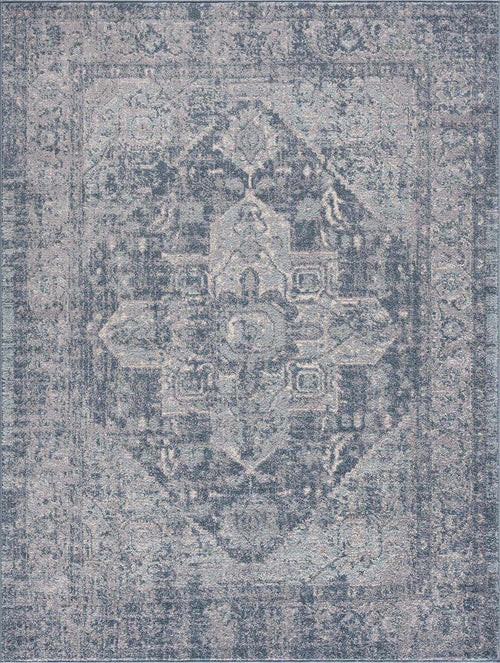 Bunui Blue Medallion Machine Woven Polypropylene Area Rug