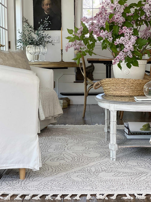 Koho Beige Polka Dot Machine Woven Polypropylene Area Rug