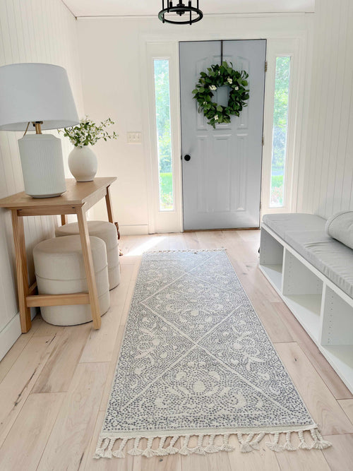 Weki Beige Polka Dot Machine Woven Polypropylene Area Rug