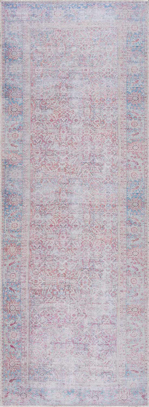 Soxia Pink Oriental Washable Polyester Area Rug