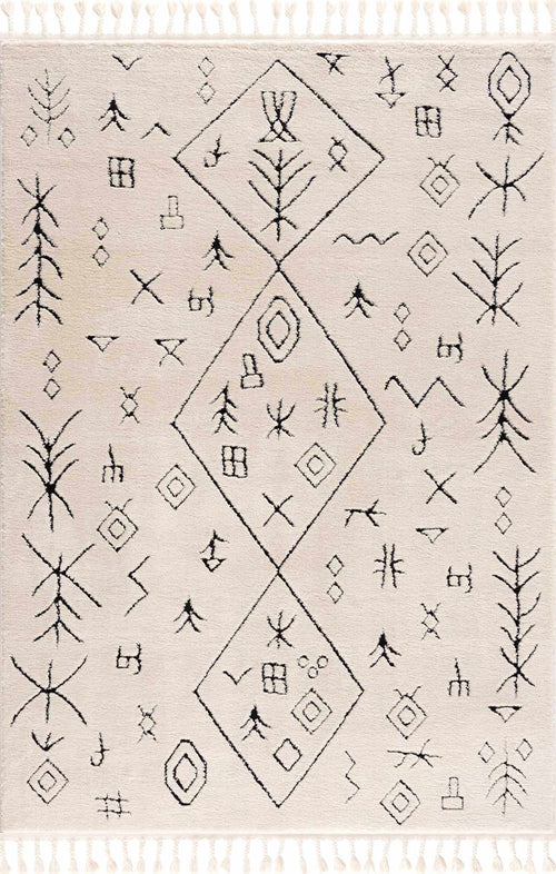 Pefuo Black Tribal Machine Woven Polypropylene Area Rug