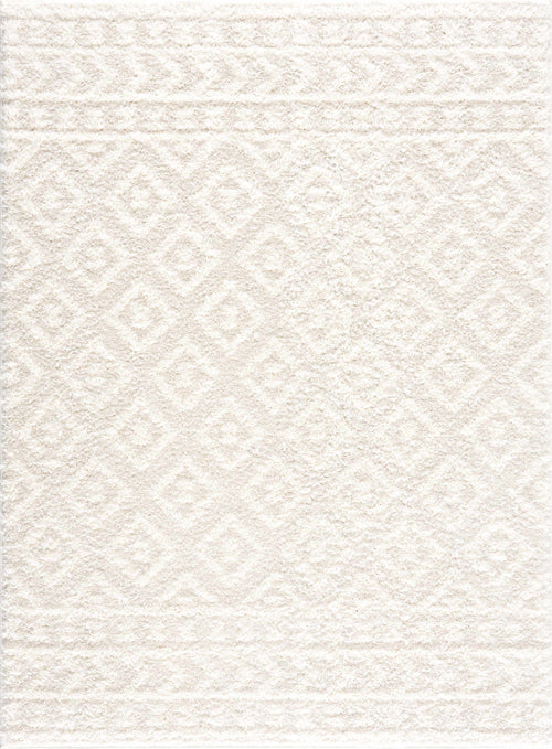Bofui Ivory Diamond Machine Woven Polyester Area Rug