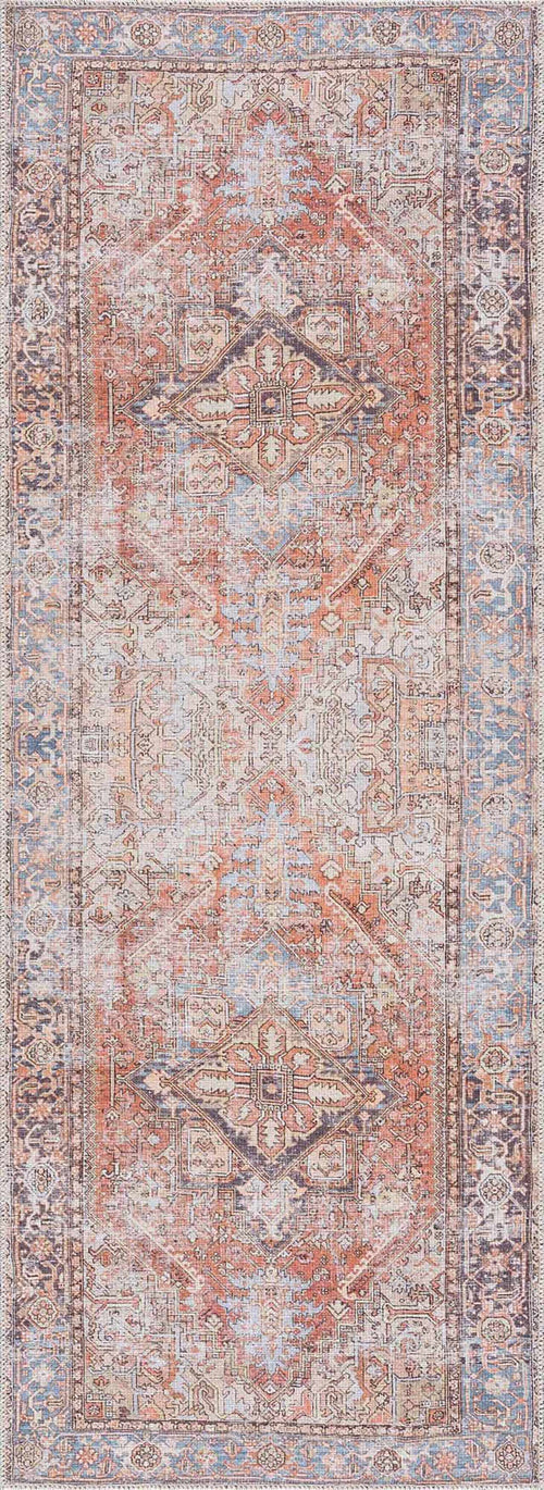 Vubaa Red Medallion Washable Polyester Area Rug