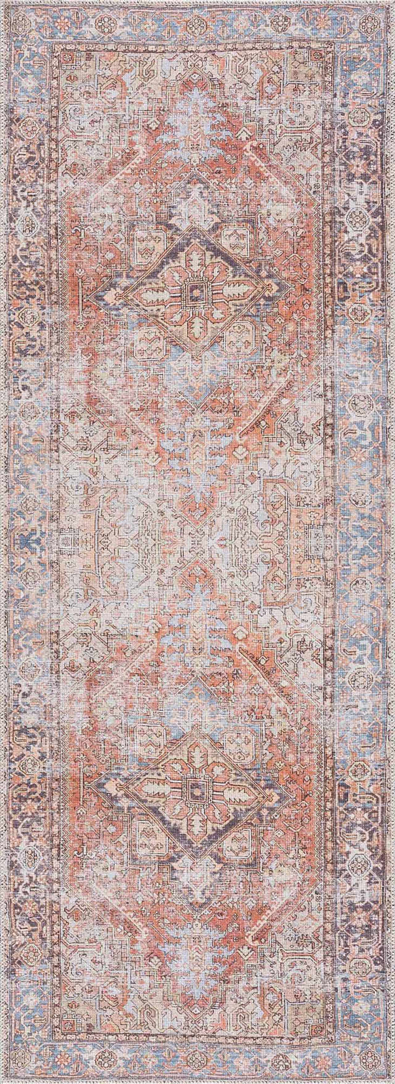 Vubaa Red Medallion Washable Polyester Area Rug