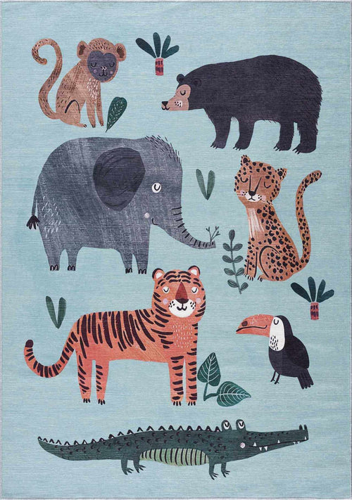 Zofia Blue Animal Print Washable Machine Woven Polyester Area Rug
