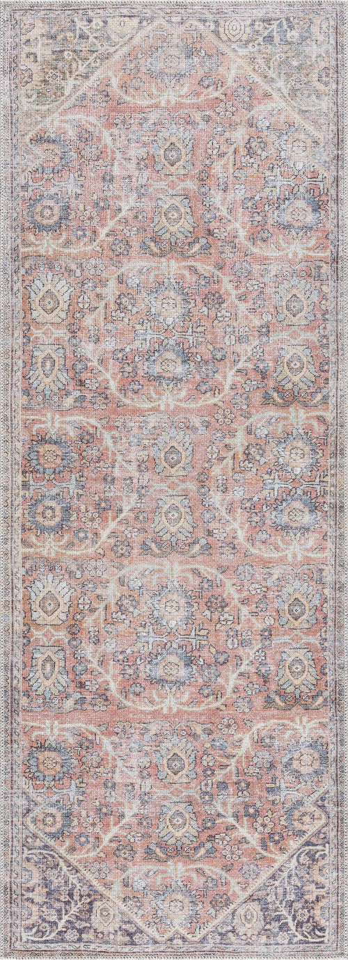 Guva Brown Oriental Washable Polyester Area Rug