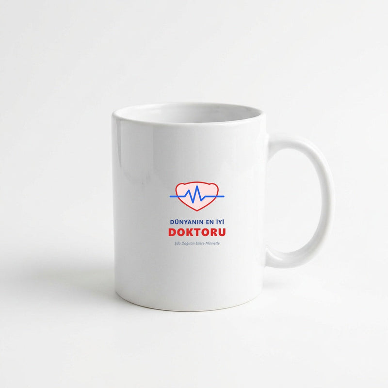 Dünyanın En İyi Doktoru Steteskoplu Porselen Kupa Bardak - Tıp Bayramı & Teşekkür Hediyesi 330 ml