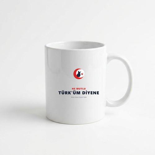 Ne Mutlu Türküm Diyene Ay Yıldız ve Bozkurt Porselen Kupa 330 ml
