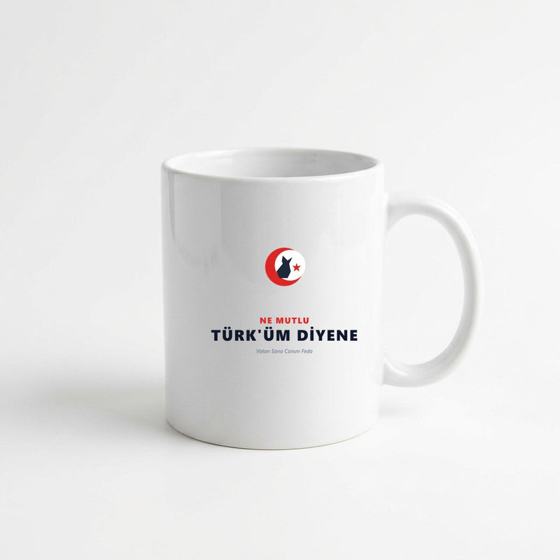 Ne Mutlu Türküm Diyene Ay Yıldız ve Bozkurt Porselen Kupa 330 ml