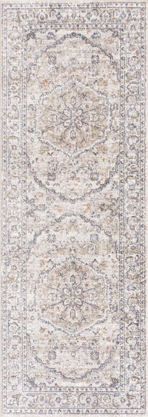 Sumao Beige Bordered Washable Machine Woven Polyester Area Rug