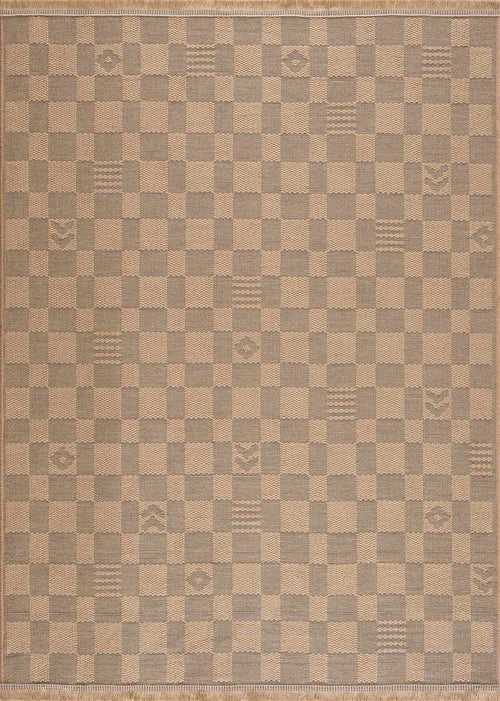 Zudau Beige Checkered Washable Machine Woven Jute Area Rug